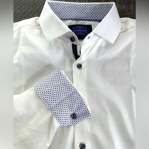 Michelsons of London Men’s Medium White Herringbone Cotton Dress Shirt NWT